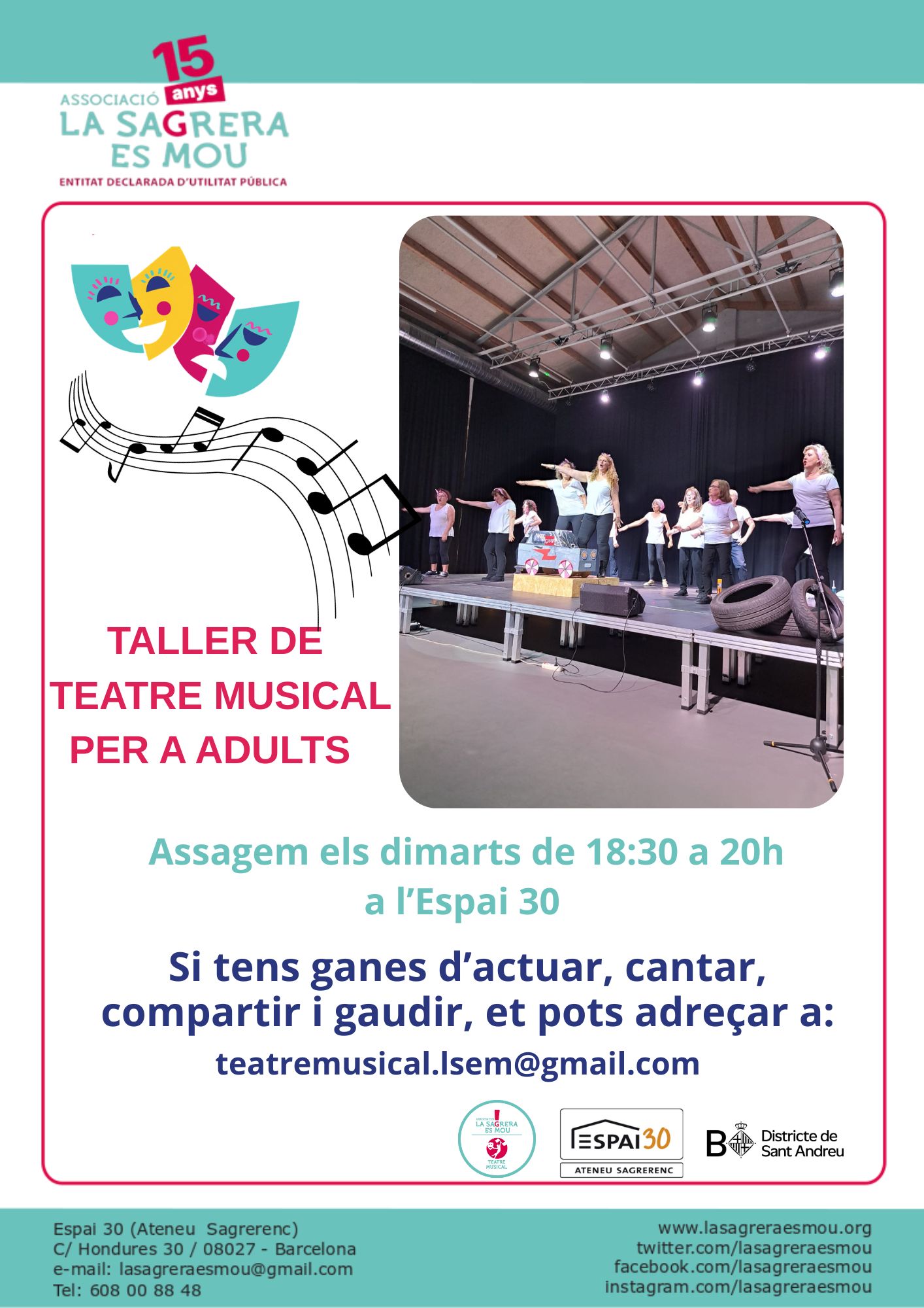 Cartell taller de teatre musical per a adults